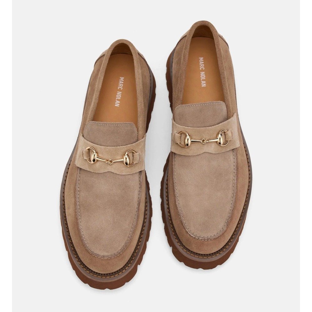 Marc Nolan Blake Tan Suede Lug Horse Bit Loafers Men's Size 6  Preppy New Money